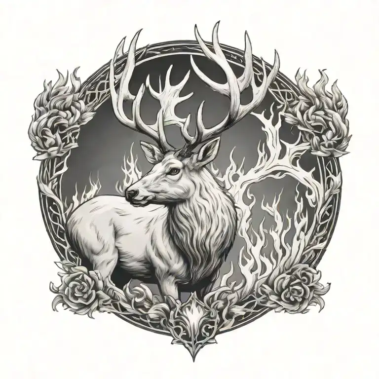 White Stag With Flaming Antlers
