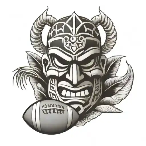 Tiki Mask Holding Football