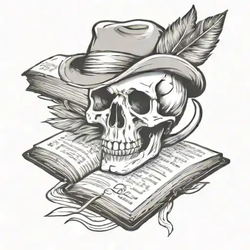 Skull And Book And Painter's Feather