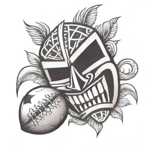 Tiki Mask Holding Football