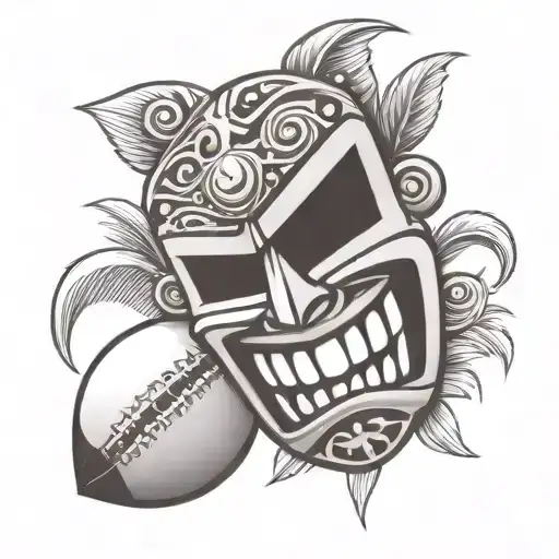 Tiki Mask Holding Football Player Kicking