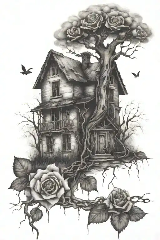 Broken Chains Abandoned House Tree Roots Roses
