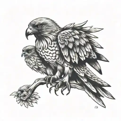 Hawk With 2 Little Hawk Babies