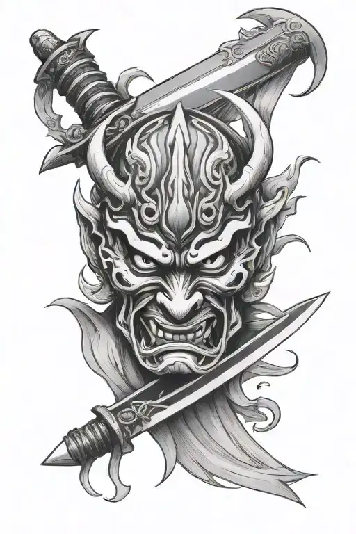 Oni Mask And Katana Sword