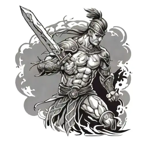 Warrior Male Wielding A Sword Surrounded