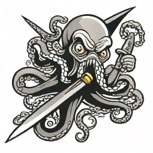Cartoon Angry Octopus Holding Knife
