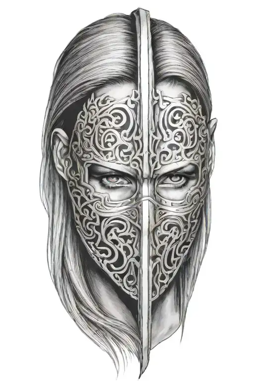 Woman With Iron Mask She Has Long Hair And There's Fire
