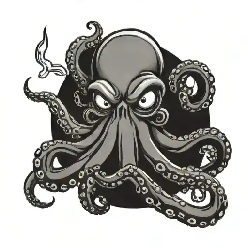 Cartoon Angry Octopus Holding Cigarette