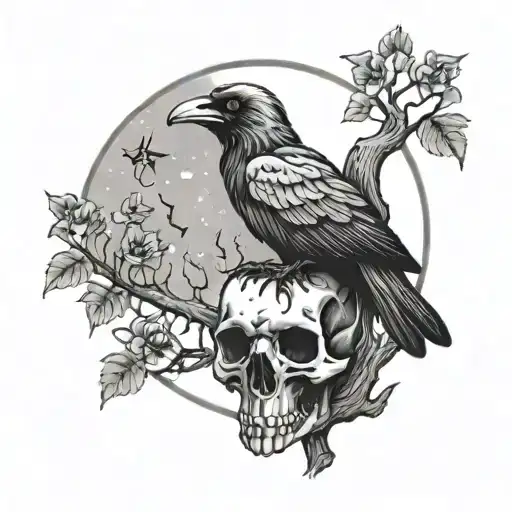 Skull Raven Tree Moon