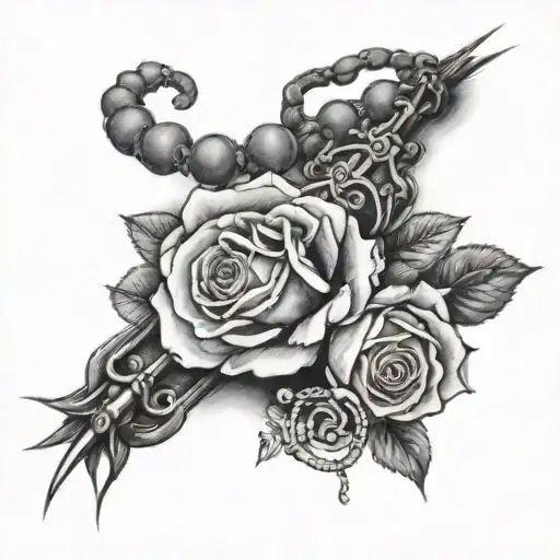 Rosary Wrapping Around Arm With Clouds And Roses Intertwined