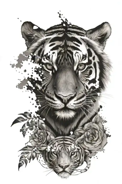 Realistic Tiger With Geo Patern Around The Edge