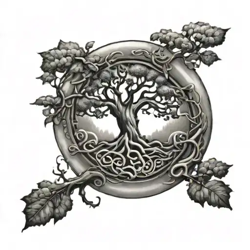 Oroborus Round Surrounding Tree Of Knowledge At Center