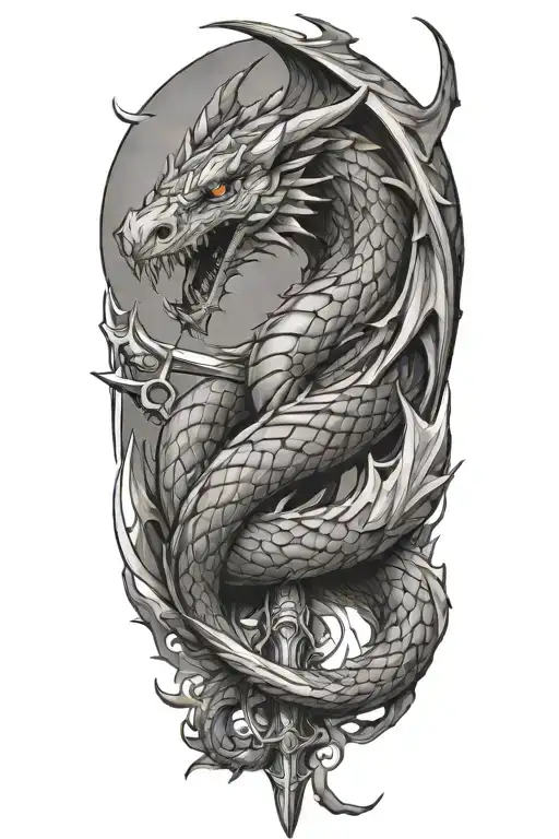 Fantasy Wyvern With Sword Intertwined