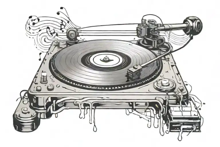 Vinyl Turntable With Music Notes Floating