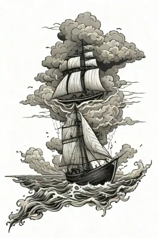 Thunderstorm In The Middle Of Ocean With Boat In The Background