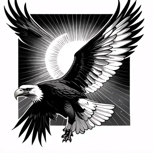 Eagle Flying Towards The Sun