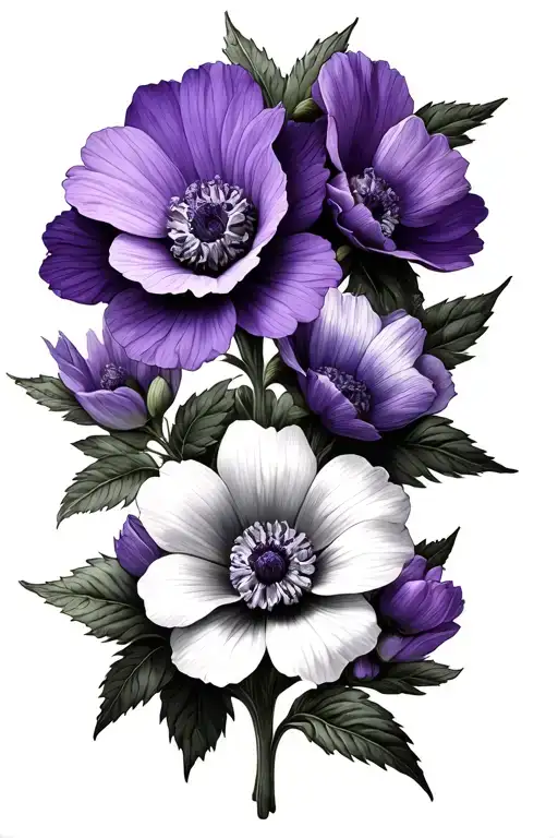 Violet And Primrose Flowers With Seven