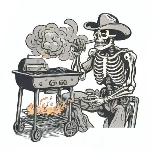 Skeleton Cowboy At A Barbecue Grill With Smoke Rising