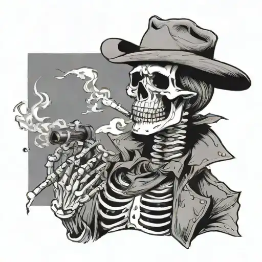 Skeleton Cowboy Standing And Smoking Joint