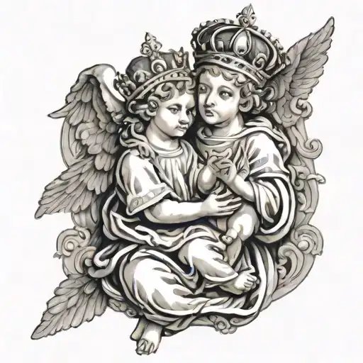 Coronation Of Virgin Mary By Two Cherubs Holding Crown