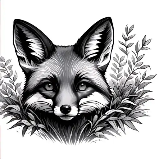 Fox Peeking Out From A Bush