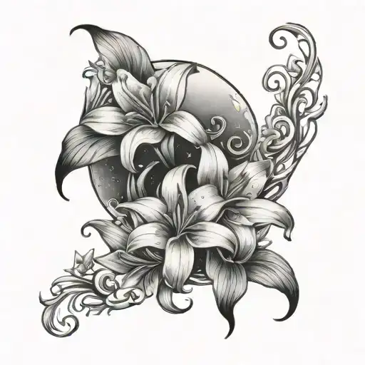 Cresent Moon And Lilies