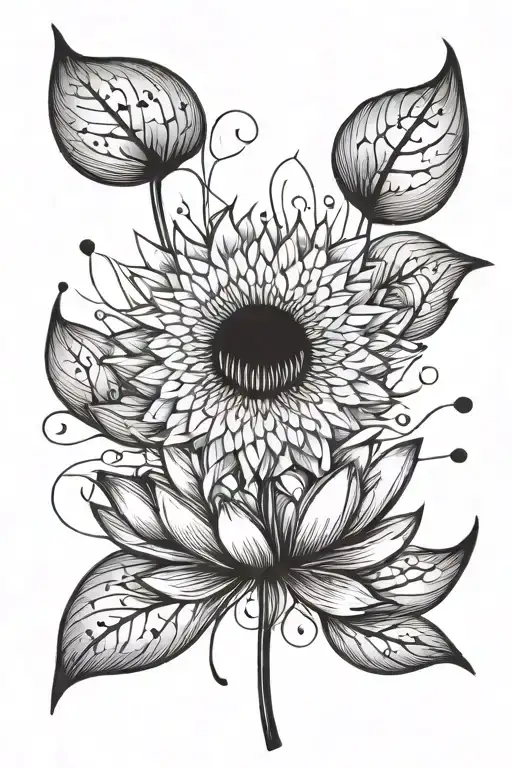 Dandelion And Unalome Symbol With Lotus