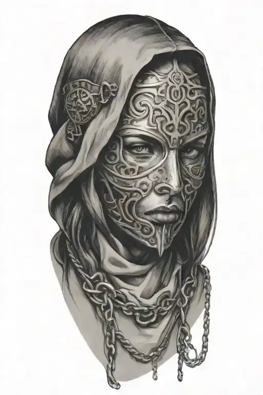 Woman With Iron Mask On Chained