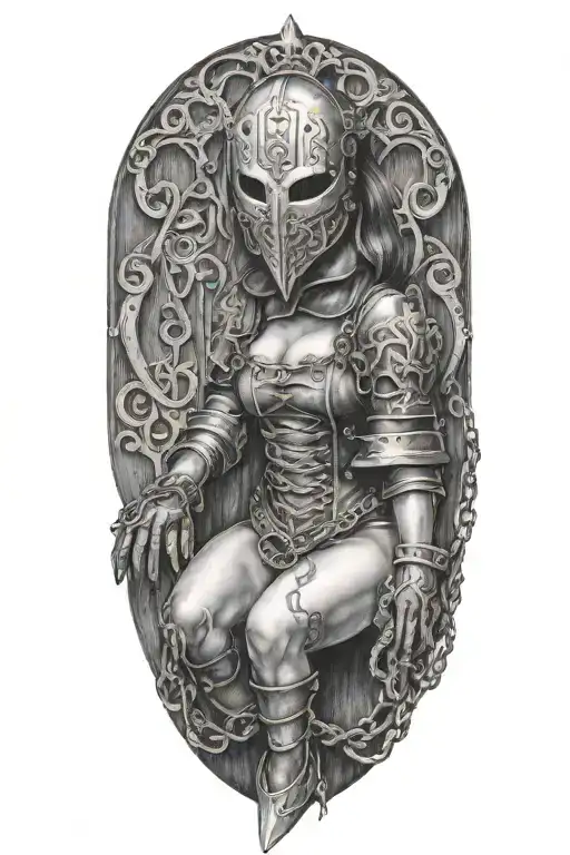 Woman With Iron Mask On Chained Full Body