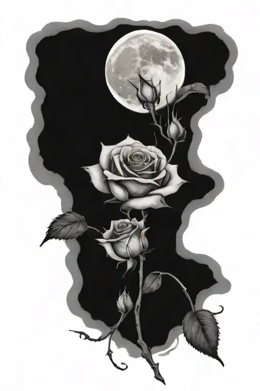 Whitered Roses And Moon Merging Together