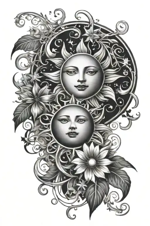 Sun And Moon Stars Vines Wrapping