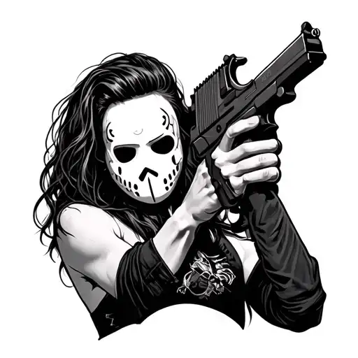 Girl Holding A Purge Mask And A Gun