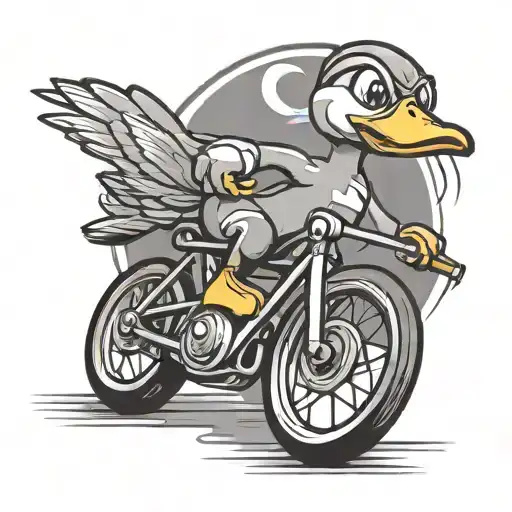 Cartoon Duck On A Road Bike Racing