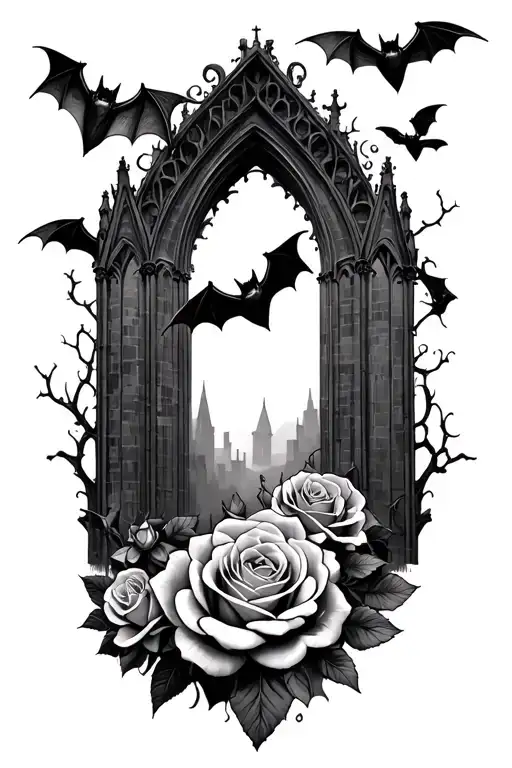 Cathedral Roses Bats Flying By A Haunted