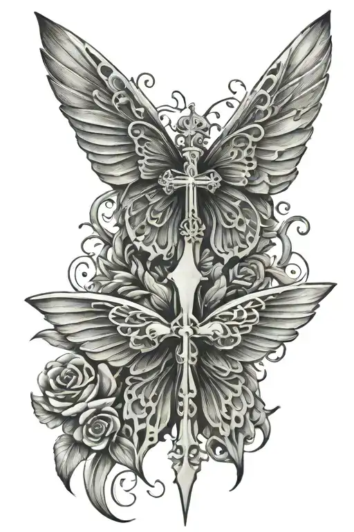 Cross And Cardinal And Butterfly Wings