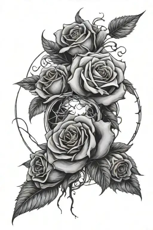 Withered Roses Intertwining With The Phases Of The Moon