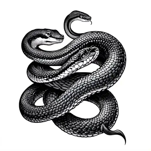 Snake Wrapping Caviar On The Leg With Interweaving