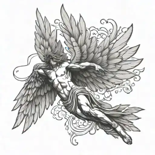 Icarus Falling Angel With Feathers