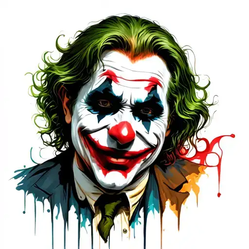 Realistic Joker With Hints Of Color And Cryptic With Phrases And Mixed Between Smile And Sadness