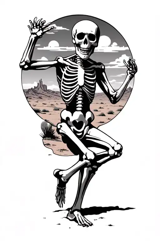 Skeleton Dancing In Desert Landscape Filled