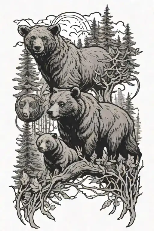 Bear And Buck And Phoenix In A Forest