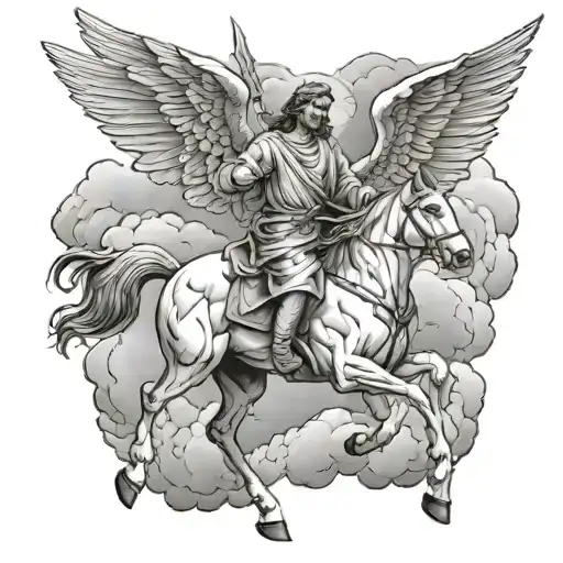 Angels On A Horse Jesus Christ Clouds Surrounding
