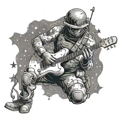 A Soldier In Full Gear Playing A Guitar Under A Starry Sky