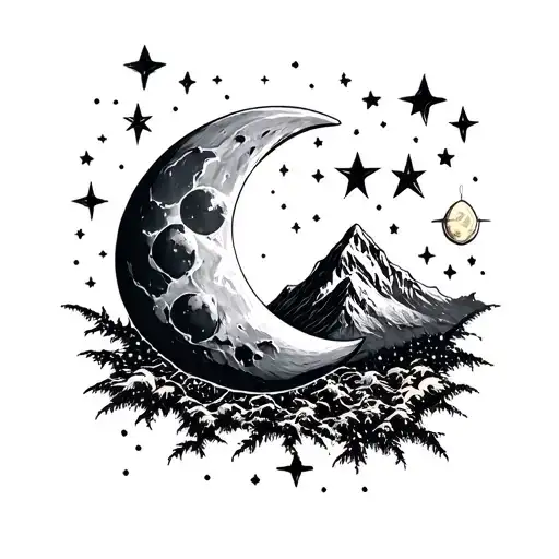 Moon Montagn And Star Sign