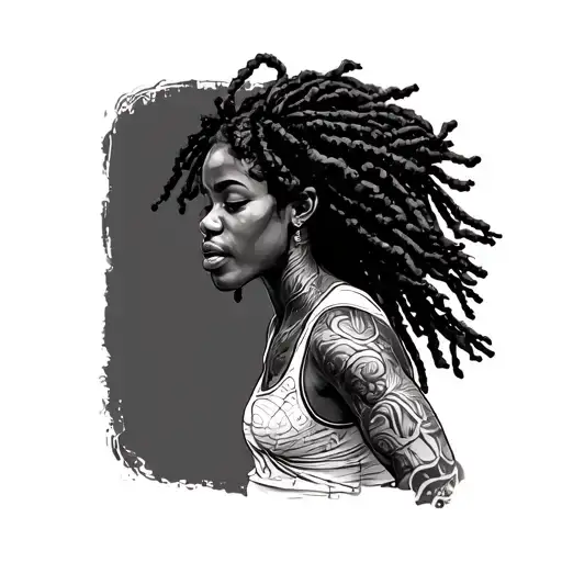 Black Woman With Locs Running In Dot Work