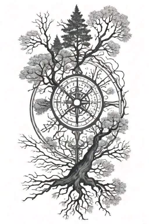 Vegvisir With Trees In Background Black