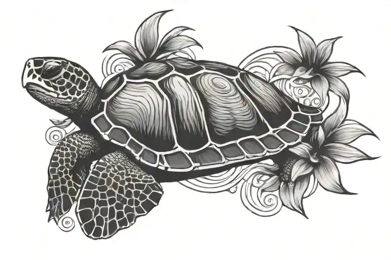 Fine Line Aloha With Turtle Swimming