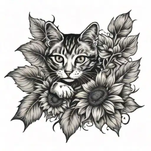 Cat And Dog Paw Print With Sunflowers