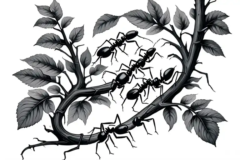 Realistic Leaf Cutter Ants Walking On A Single Vine That Wraps Around