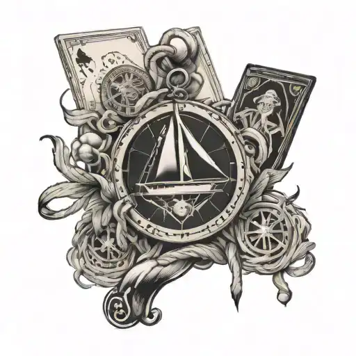 Playing Cards Surrounded By Money With Ship Ropes And A Compass